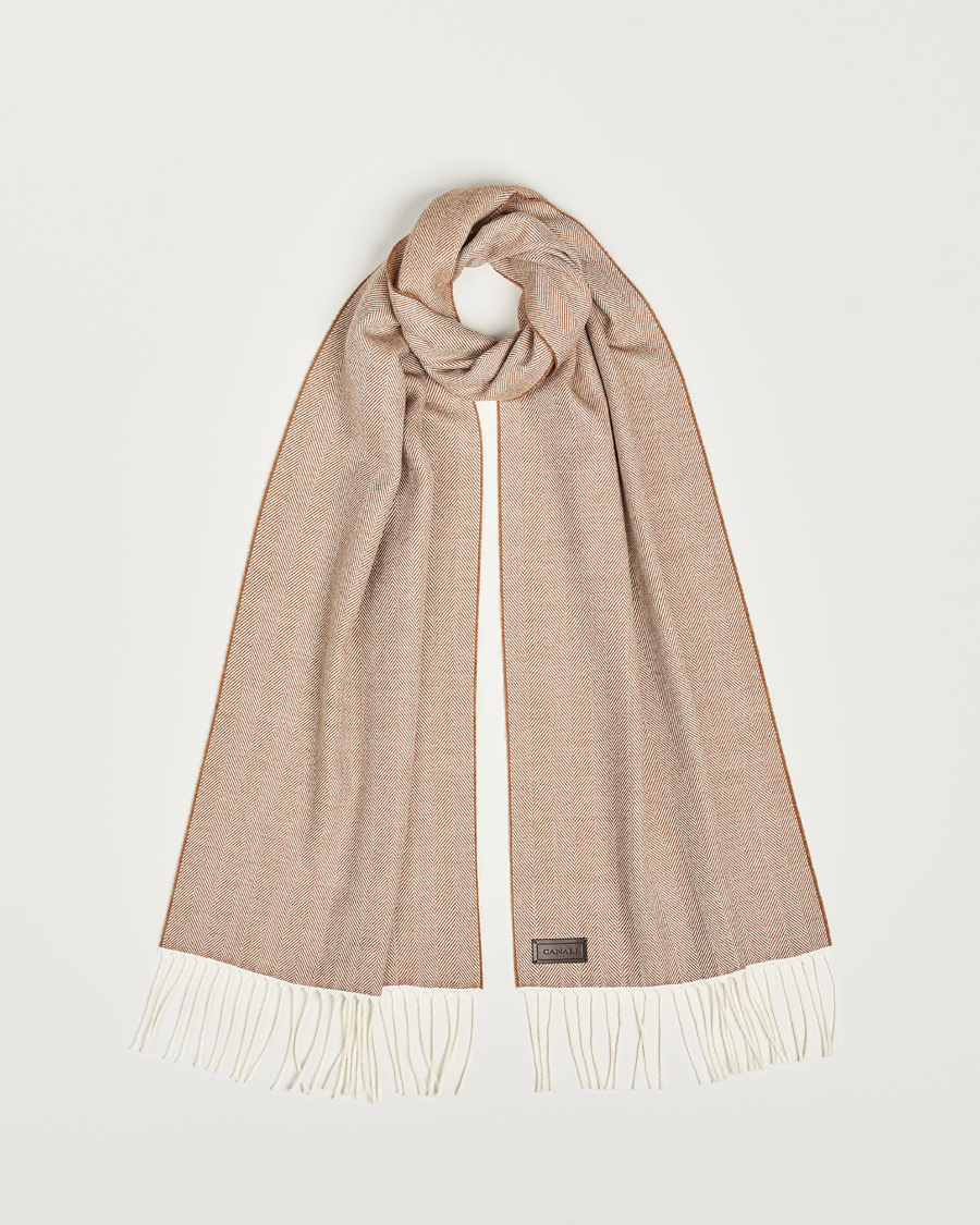 Men | Canali Herringbone Wool Scarf Beige | Canali | Herringbone Wool Scarf Beige