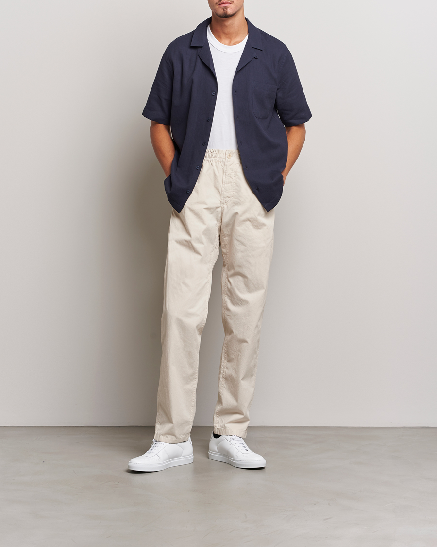 Men | Shirts | Sunspel | Waffle Camp Collar Shirt Navy