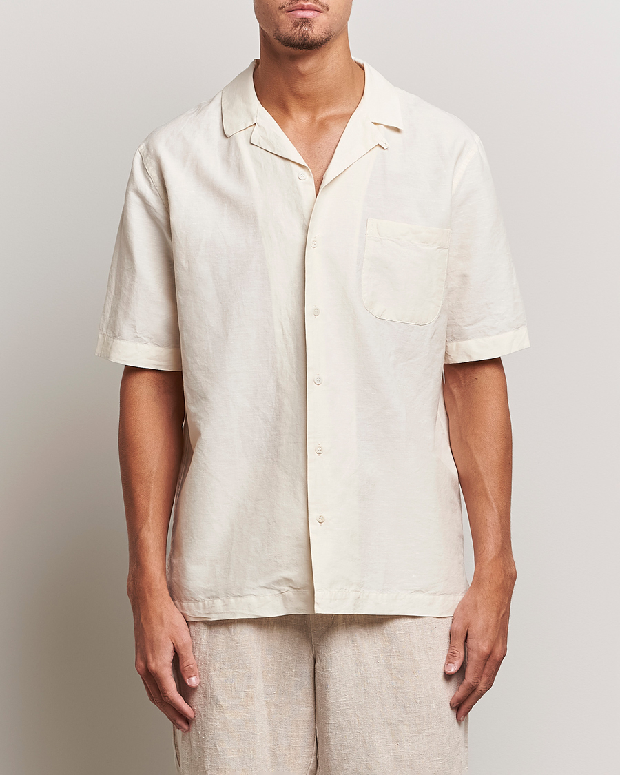 Men | Shirts | Sunspel | Lightweight Cotton/Linen Resort Shirt Ecru