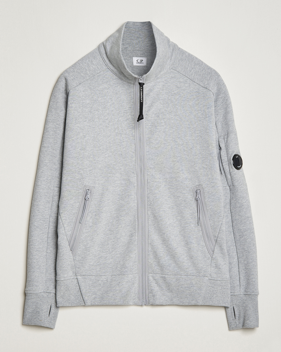 Men | Sweaters & Knitwear | C.P. Company | Diagonal Raised Fleece Full Zip Lens Sweatshirt Grey