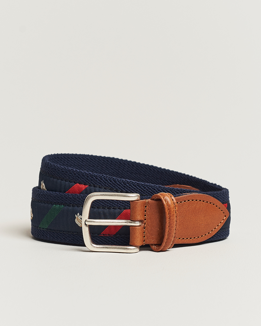 Men | Anderson's Woven Cotton/Leather Belt Navy | Anderson's | Woven Cotton/Leather Belt Navy