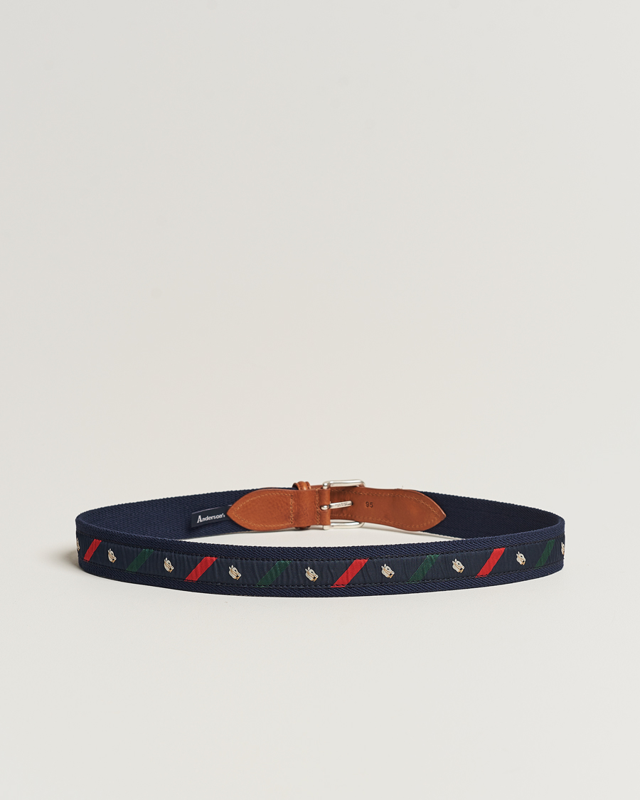 Men | Anderson's Woven Cotton/Leather Belt Navy | Anderson's | Woven Cotton/Leather Belt Navy