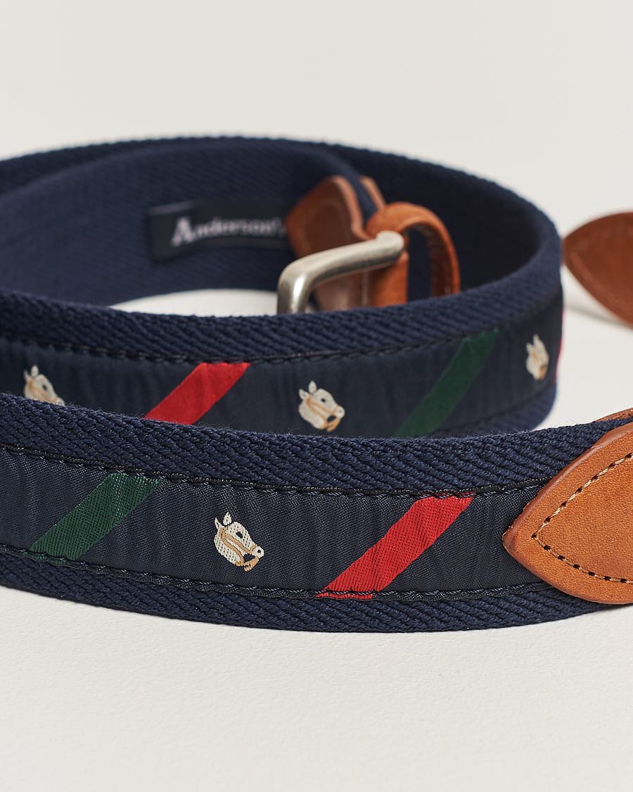 Men | Anderson's Woven Cotton/Leather Belt Navy | Anderson's | Woven Cotton/Leather Belt Navy