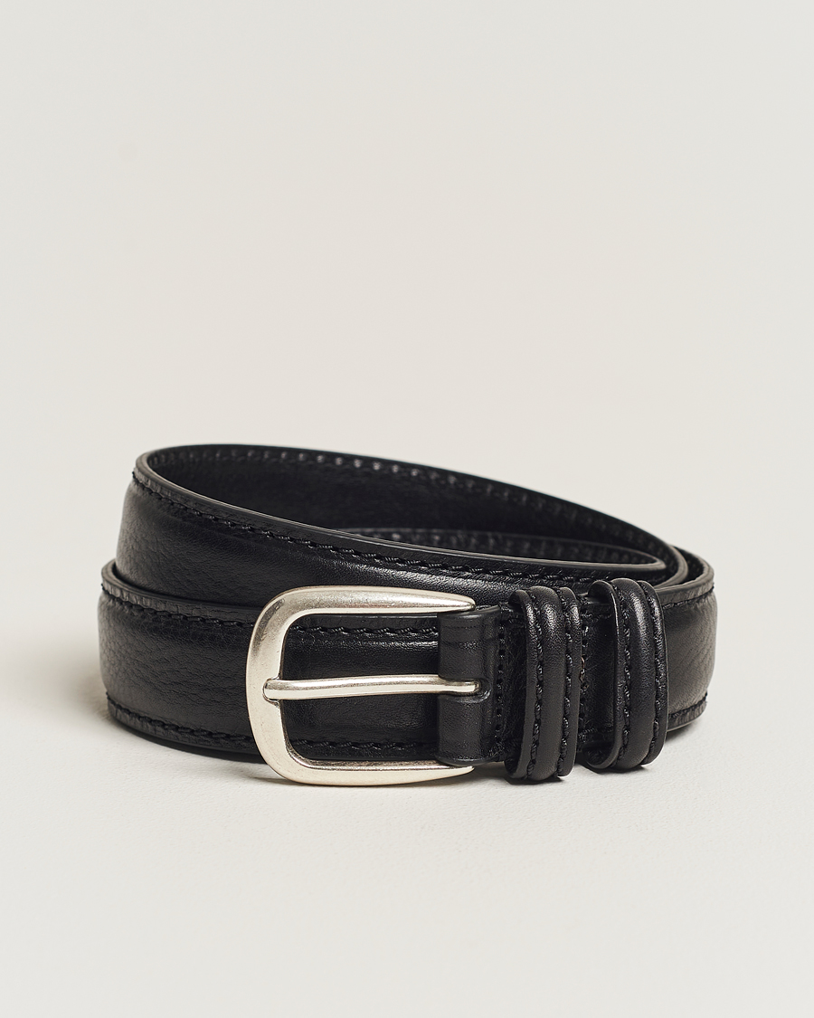 Men | Belts | Anderson's | Grained Leather Belt 3 cm Black