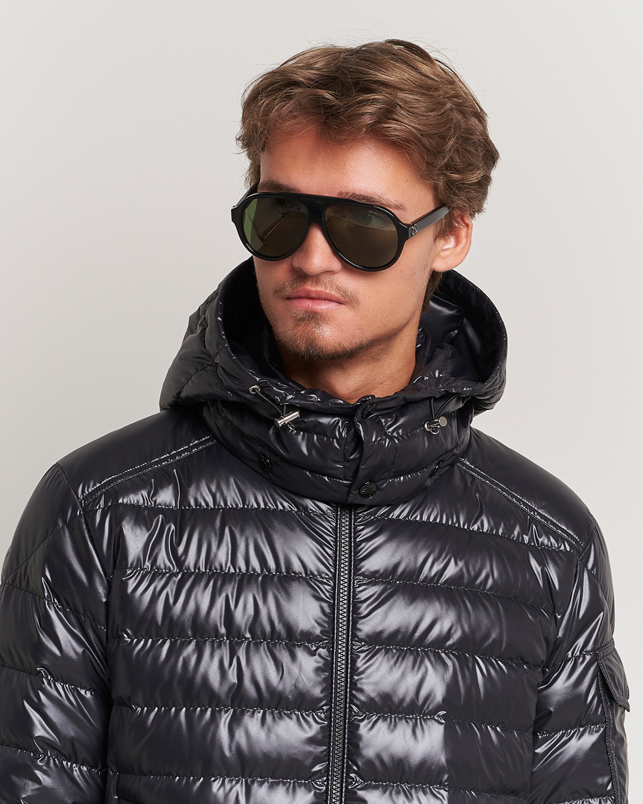 Men | Moncler Lunettes Caribb Sunglasses Shiny Black/Green | Moncler Lunettes | Caribb Sunglasses Shiny Black/Green