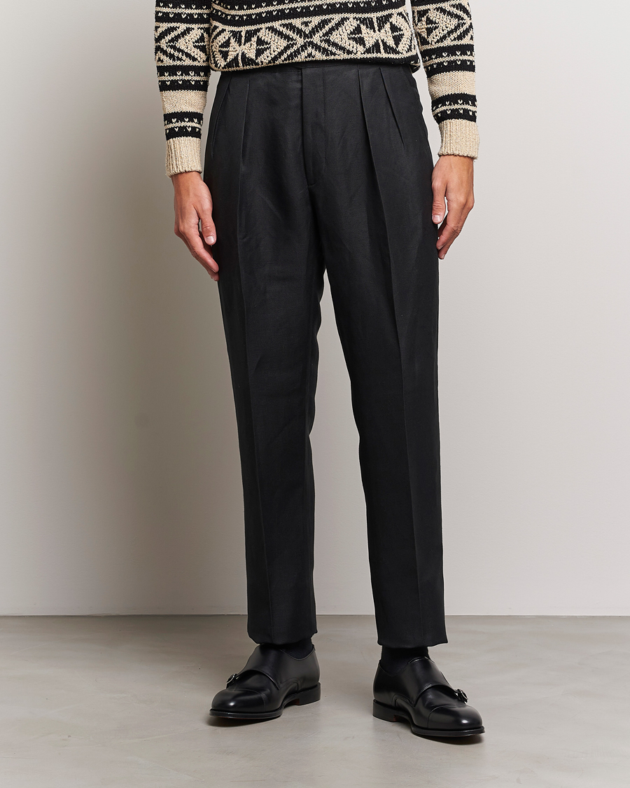 Men | Trousers | Ralph Lauren Purple Label | Byron Pleated Trousers Black