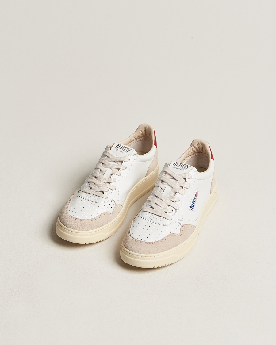 Men | Sneakers | Autry | Medalist Low Super Soft Goat Leather Sneaker White/Red