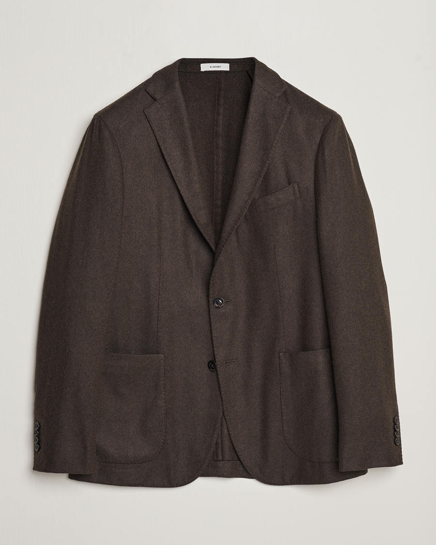 Men | Blazers | Boglioli | K Jacket Wool Herringbone Blazer Dark Brown