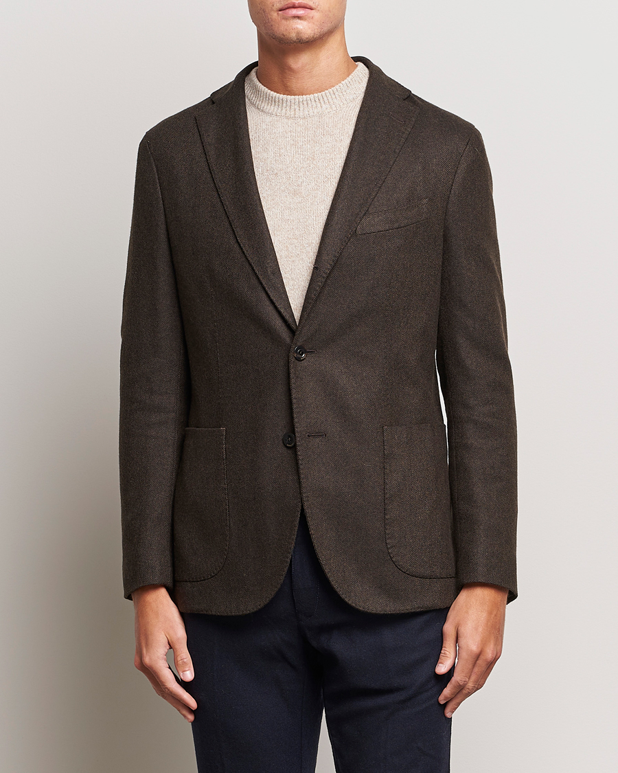 Men | Blazers | Boglioli | K Jacket Wool Herringbone Blazer Dark Brown