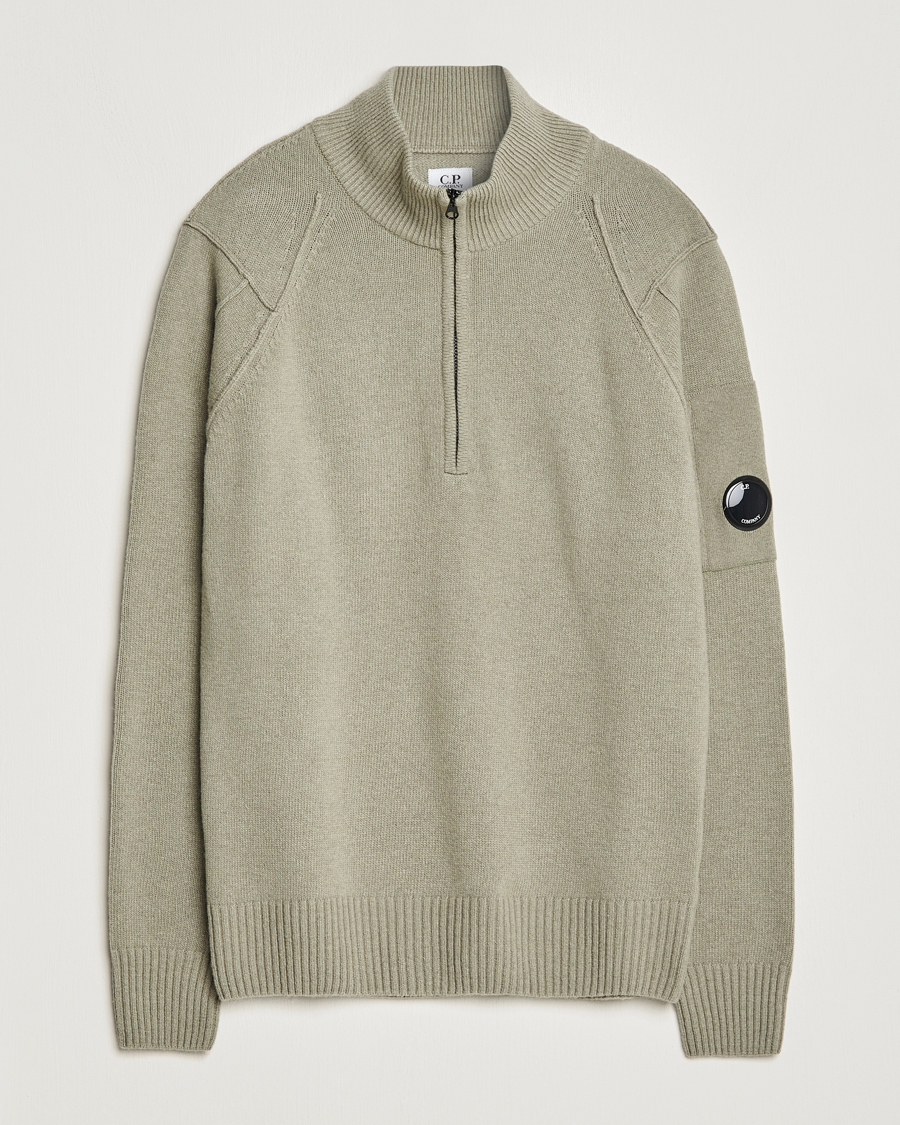 Men | Sweaters & Knitwear | C.P. Company | Lambswool Lens Half Zip Silver Sage