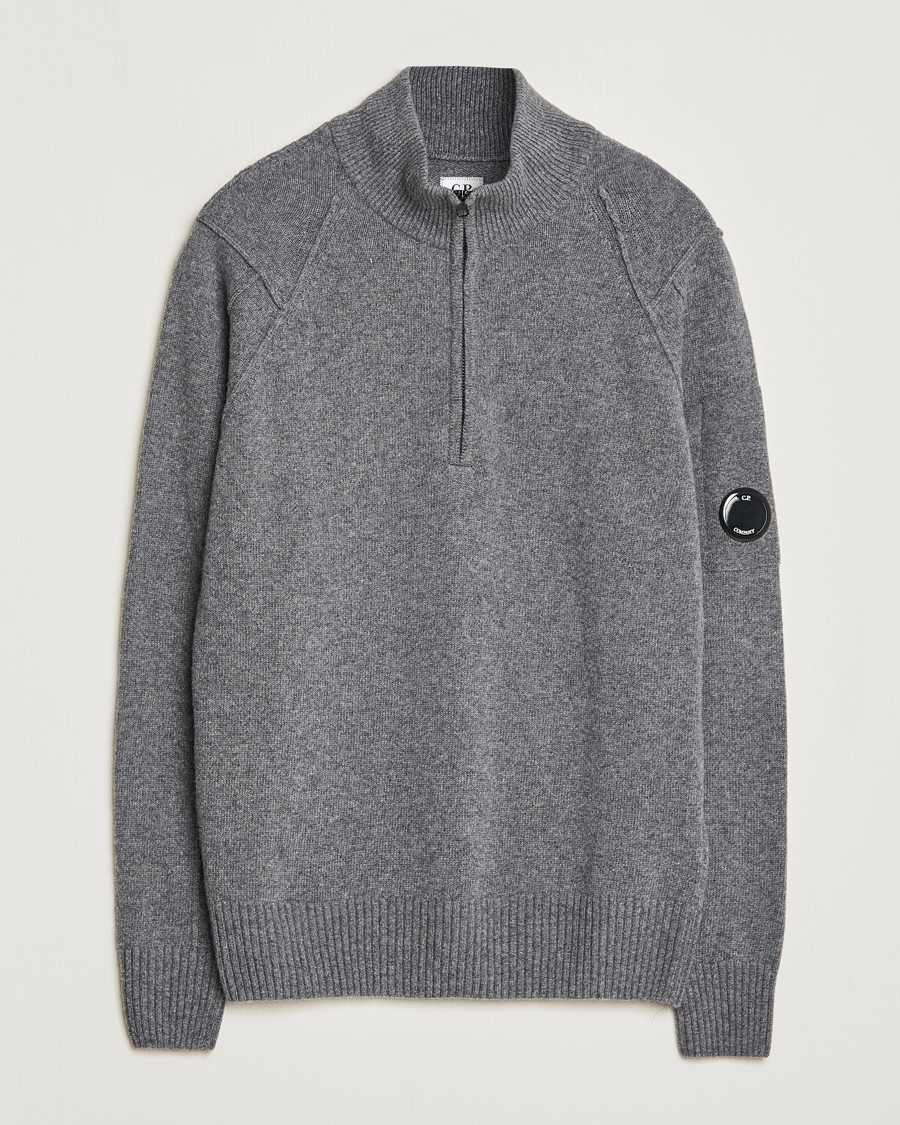 Men | Sweaters & Knitwear | C.P. Company | Lambswool Lens Half Zip Grey Marl