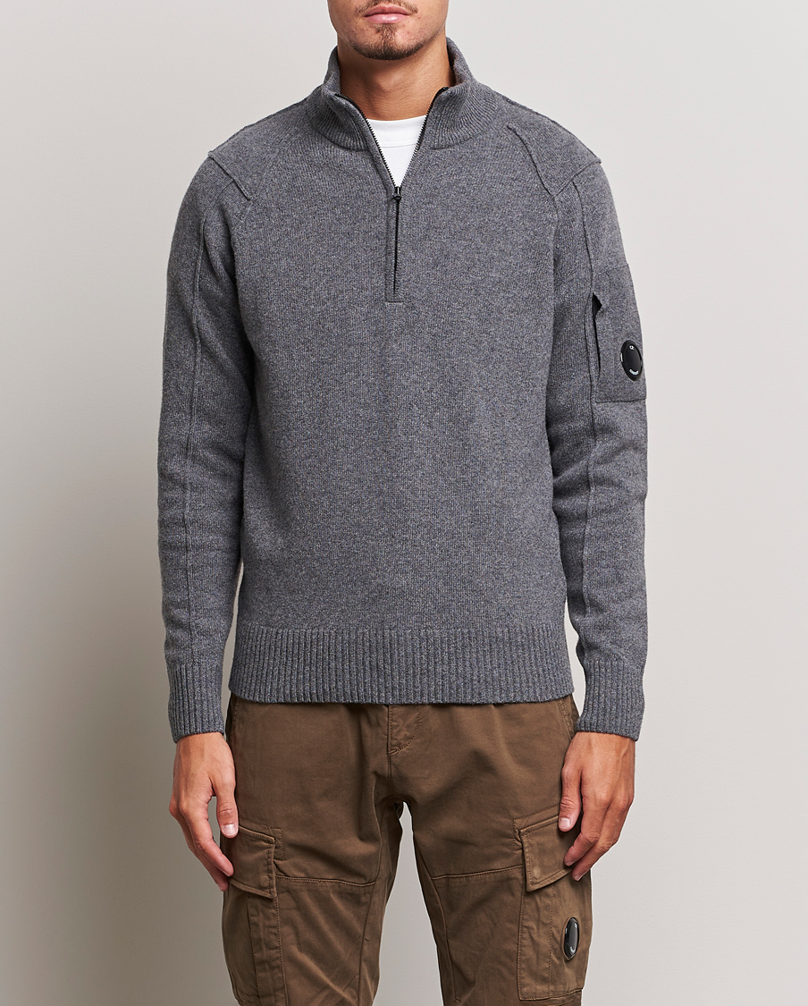 Men | Sweaters & Knitwear | C.P. Company | Lambswool Lens Half Zip Grey Marl