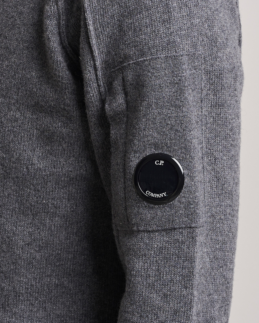 Men | Sweaters & Knitwear | C.P. Company | Lambswool Lens Half Zip Grey Marl