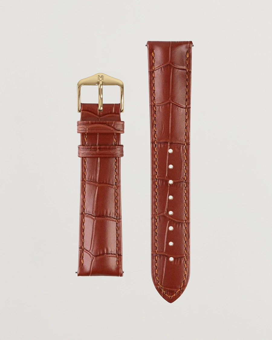 Men | Watch straps | HIRSCH | Duke Embossed Leather Watch Strap Golden Brown