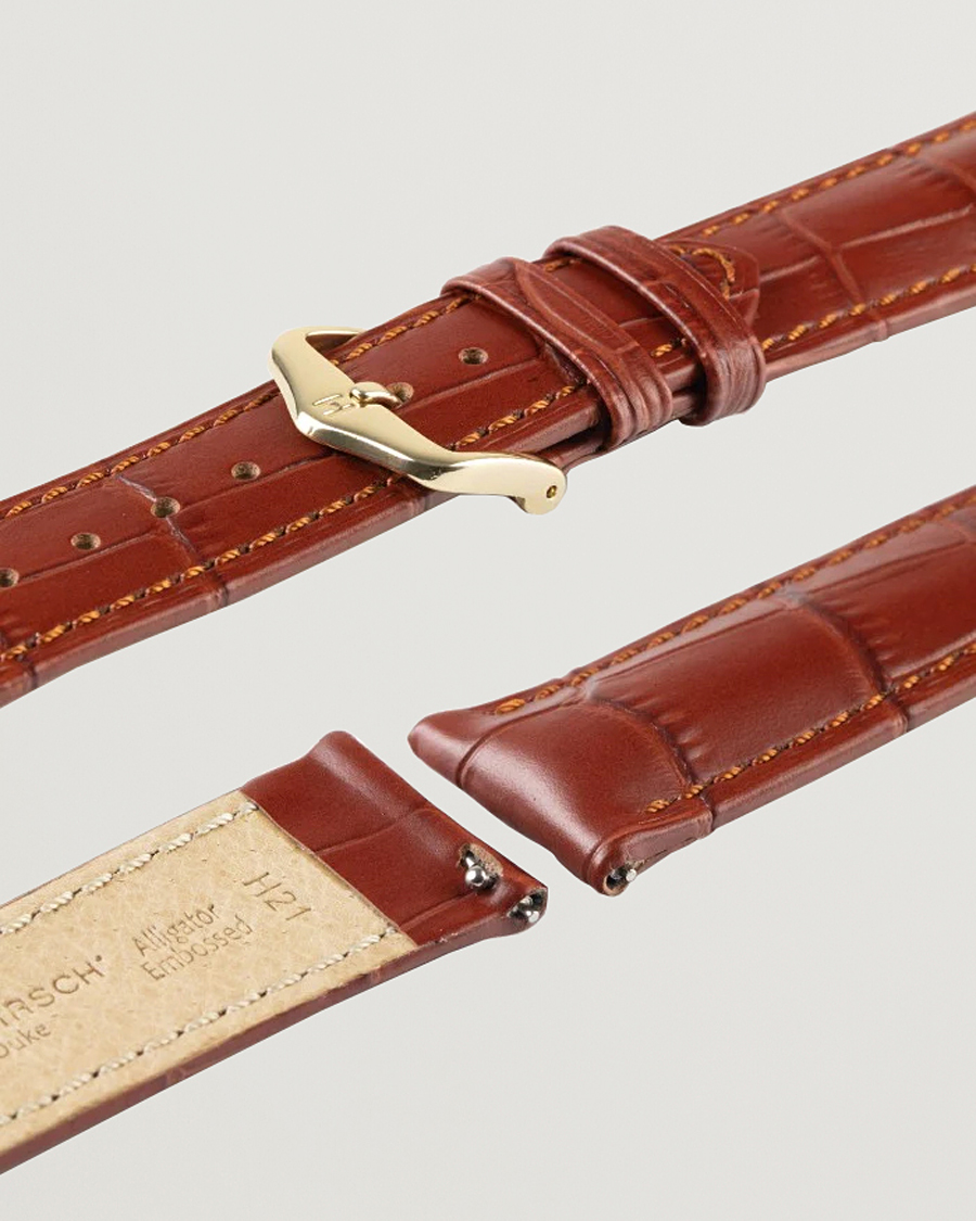 Men | Watch straps | HIRSCH | Duke Embossed Leather Watch Strap Golden Brown
