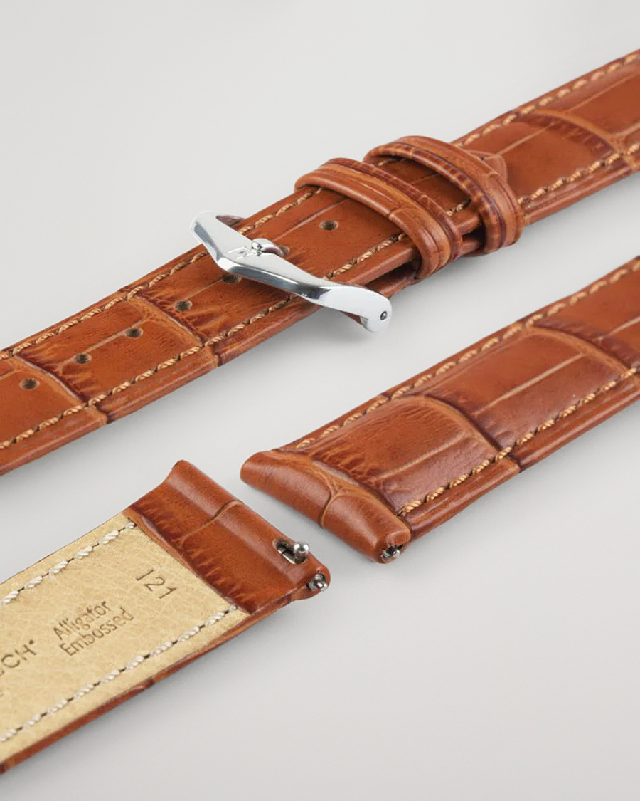 Men | Watch straps | HIRSCH | Duke Embossed Leather Watch Strap Honey Brown