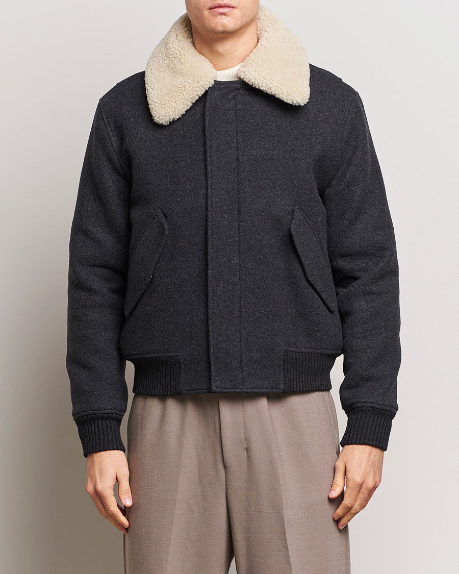 Men | Coats & Jackets | AMI | Shearling Bomber Jacket Heather Grey