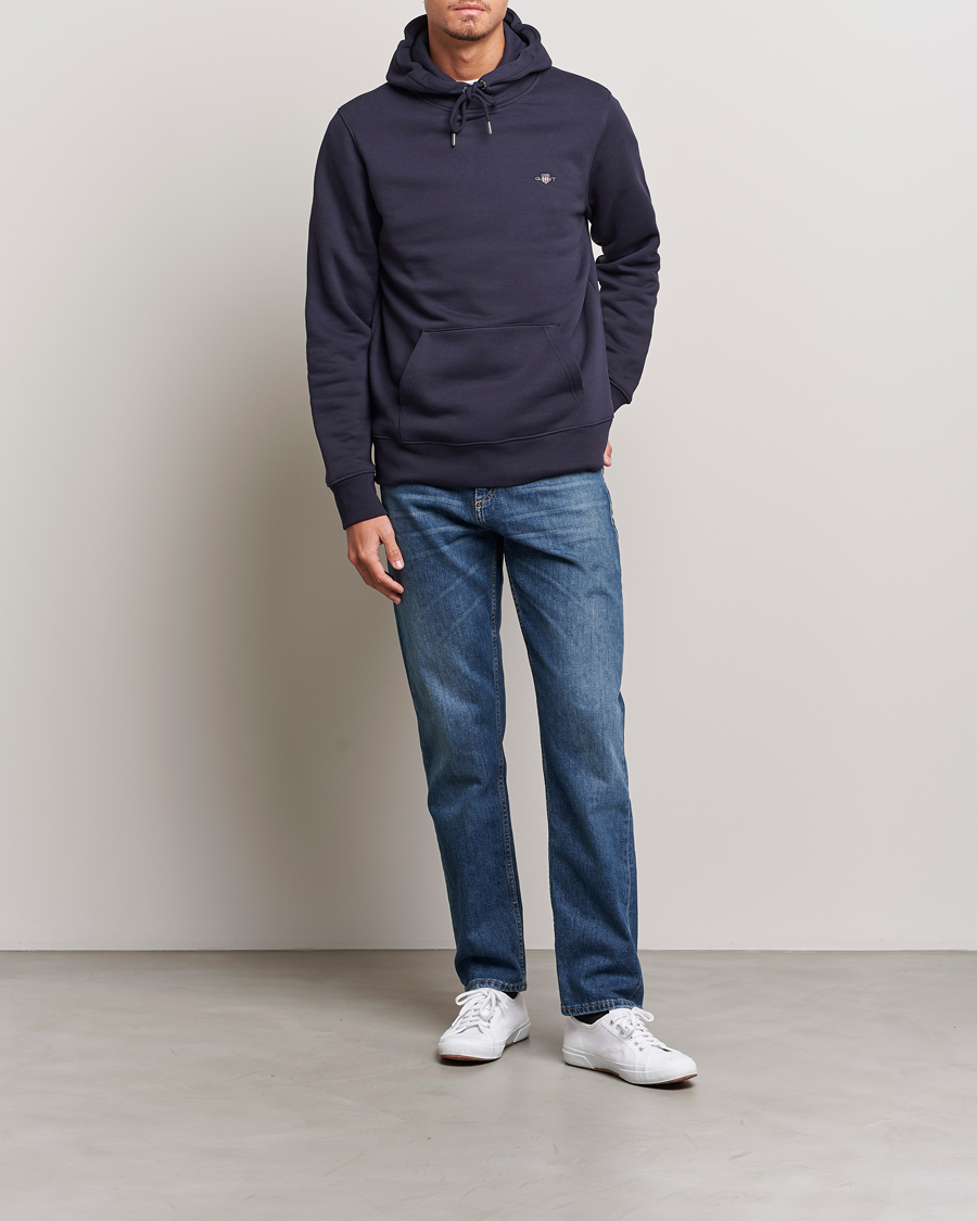 Men | Sweaters & Knitwear | GANT | Original Shield Logo Hoodie Evening Blue