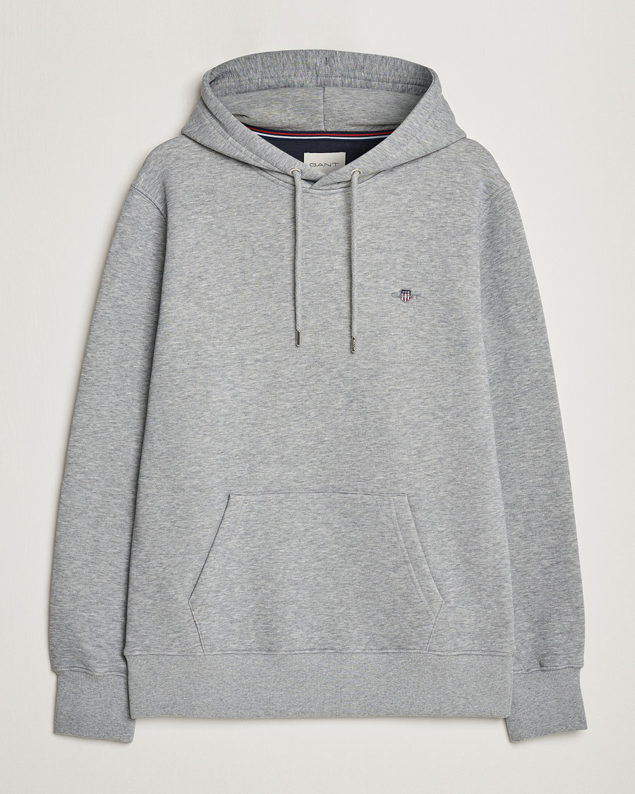Men | Sweaters & Knitwear | GANT | Original Shield Logo Hoodie Grey Melange
