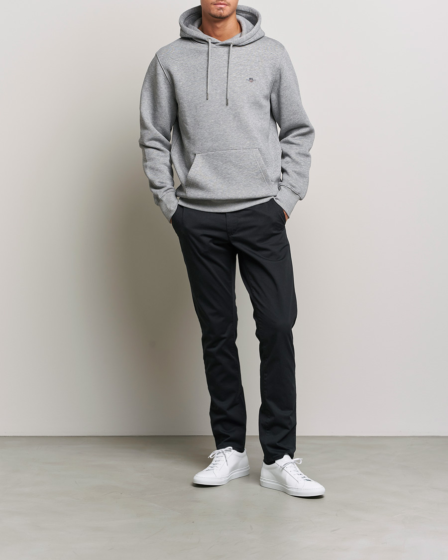 Men | Sweaters & Knitwear | GANT | Original Shield Logo Hoodie Grey Melange