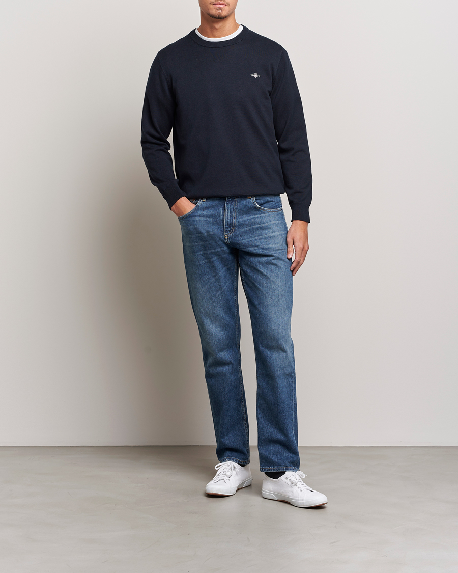 Men | Sweaters & Knitwear | GANT | Classic Cotton Crew Neck Evening Blue