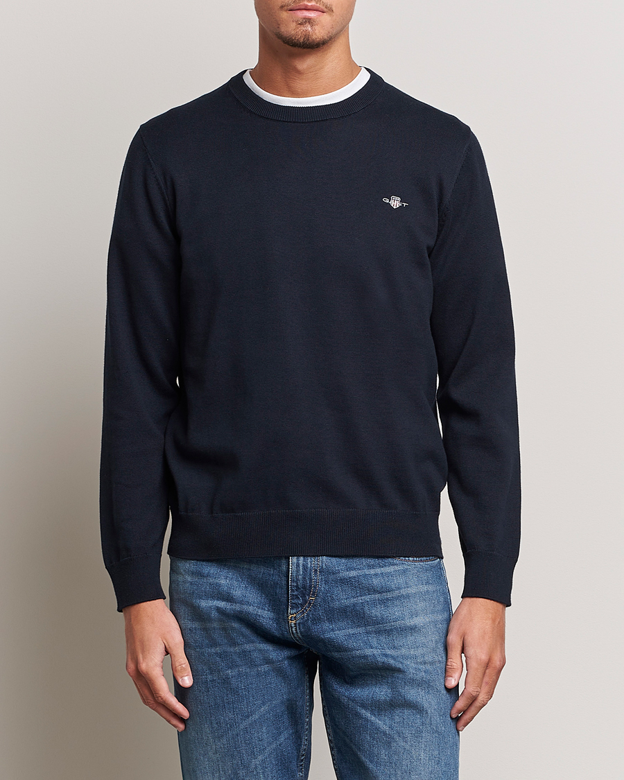 Men | Sweaters & Knitwear | GANT | Classic Cotton Crew Neck Evening Blue