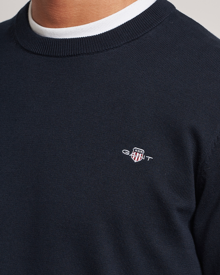 Men | Sweaters & Knitwear | GANT | Classic Cotton Crew Neck Evening Blue