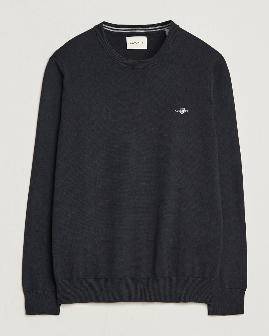 Men | Sweaters & Knitwear | GANT | Classic Cotton Crew Neck Black