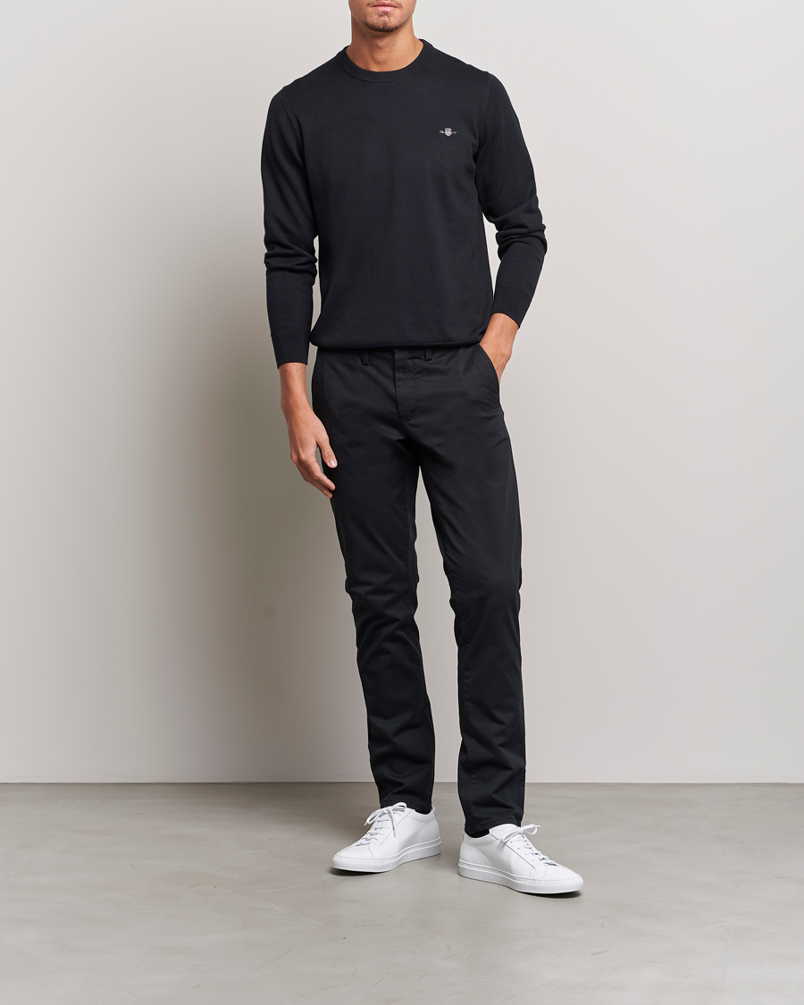 Men | Sweaters & Knitwear | GANT | Classic Cotton Crew Neck Black