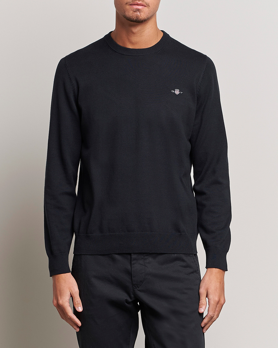 Men | Sweaters & Knitwear | GANT | Classic Cotton Crew Neck Black