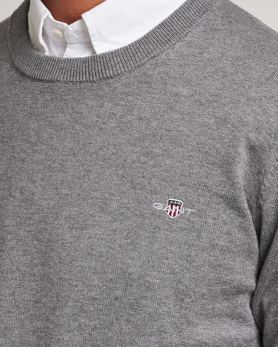 Men | Sweaters & Knitwear | GANT | Classic Cotton Crew Neck Dark Grey Melange