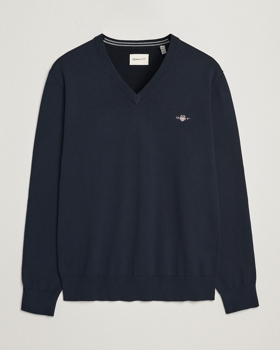 Men | Sweaters & Knitwear | GANT | Classic Cotton V-Neck Evening Blue