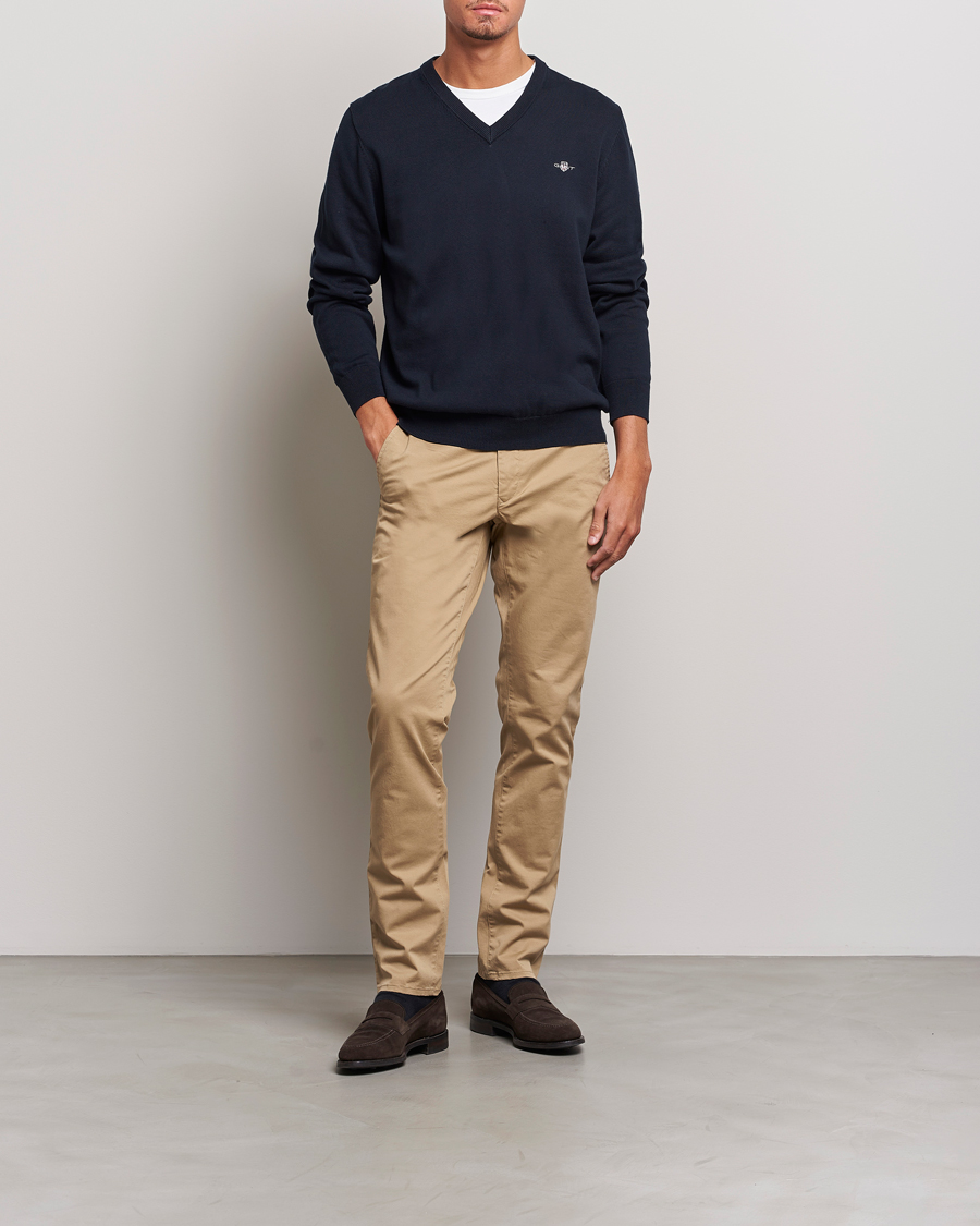 Men | Sweaters & Knitwear | GANT | Classic Cotton V-Neck Evening Blue