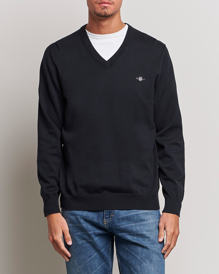 Men | Sweaters & Knitwear | Gant | Classic Cotton V-Neck Black