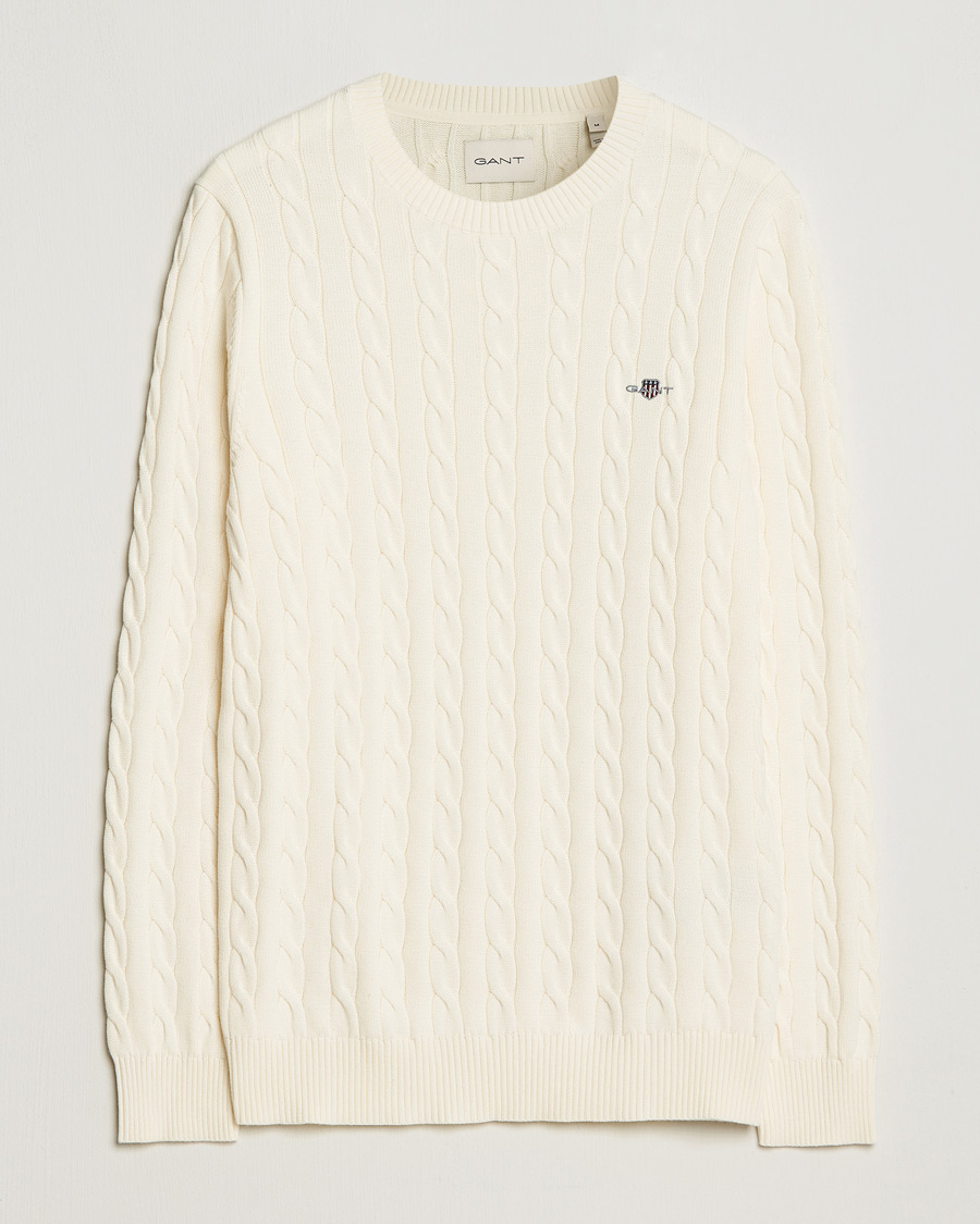 Men | Sweaters & Knitwear | Gant | Cotton Cable Crew Neck Cream