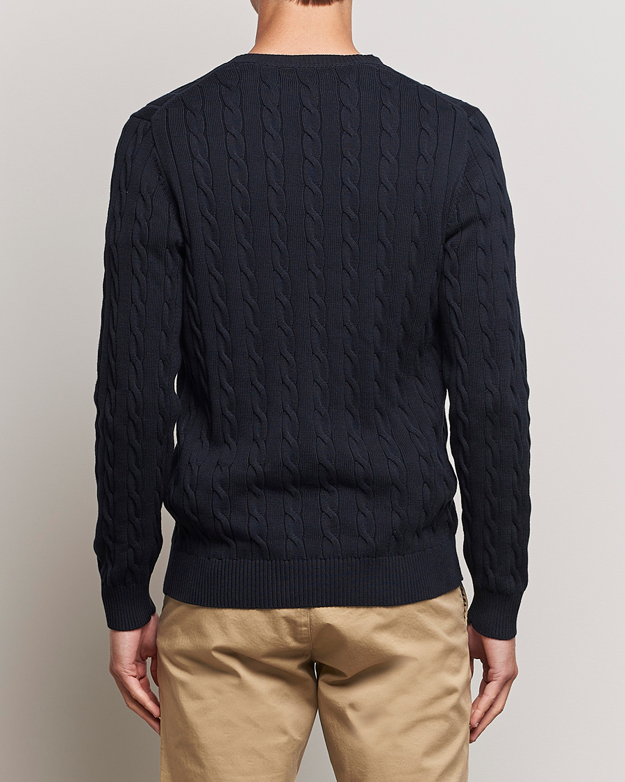 Men | Sweaters & Knitwear | GANT | Cotton Cable Crew Neck Pullover Evening Blue