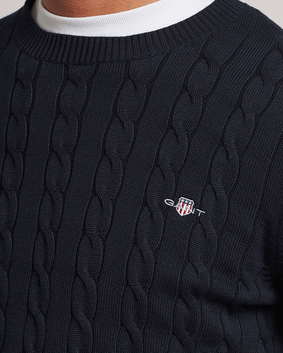 Men | Sweaters & Knitwear | GANT | Cotton Cable Crew Neck Pullover Evening Blue