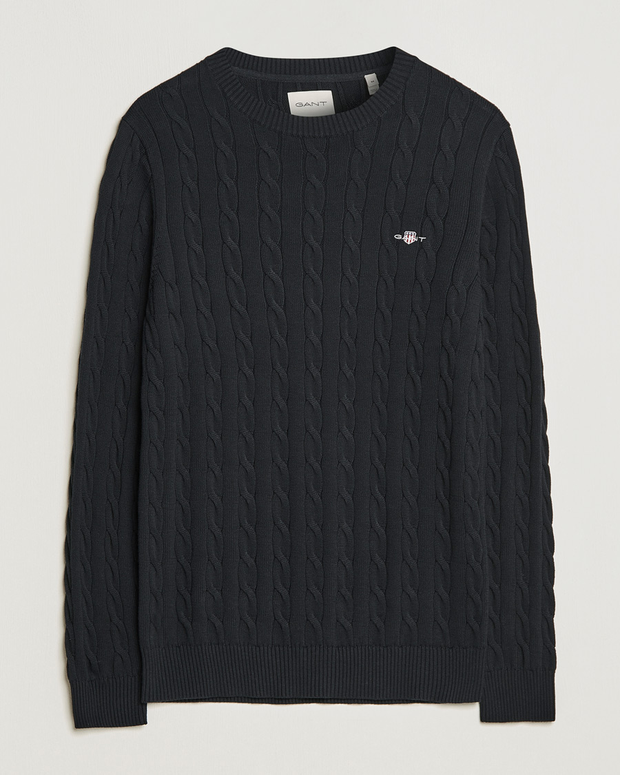 Men | Sweaters & Knitwear | GANT | Cotton Cable Crew Neck Pullover Black