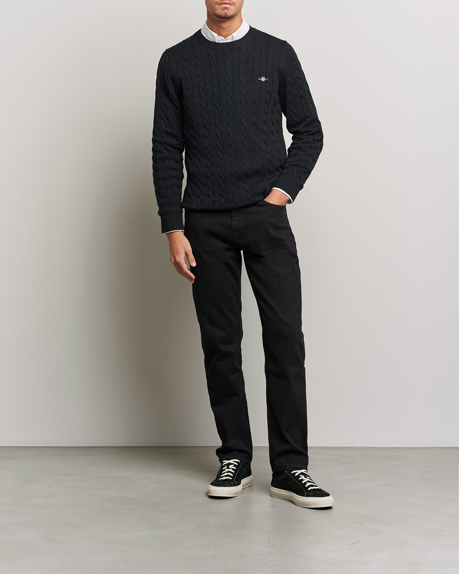 Men | Sweaters & Knitwear | GANT | Cotton Cable Crew Neck Pullover Black
