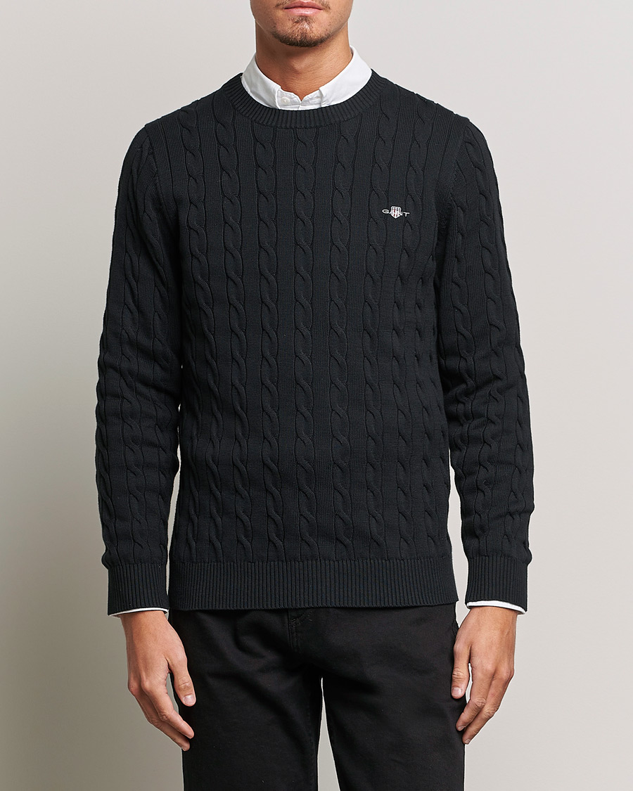 Men | Sweaters & Knitwear | Gant | Cotton Cable Crew Neck Black