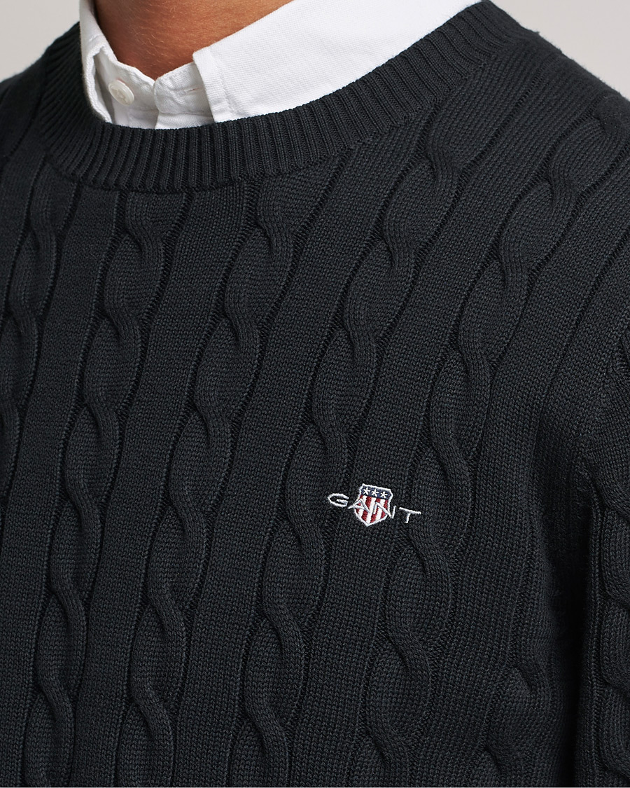 Men | Sweaters & Knitwear | GANT | Cotton Cable Crew Neck Pullover Black