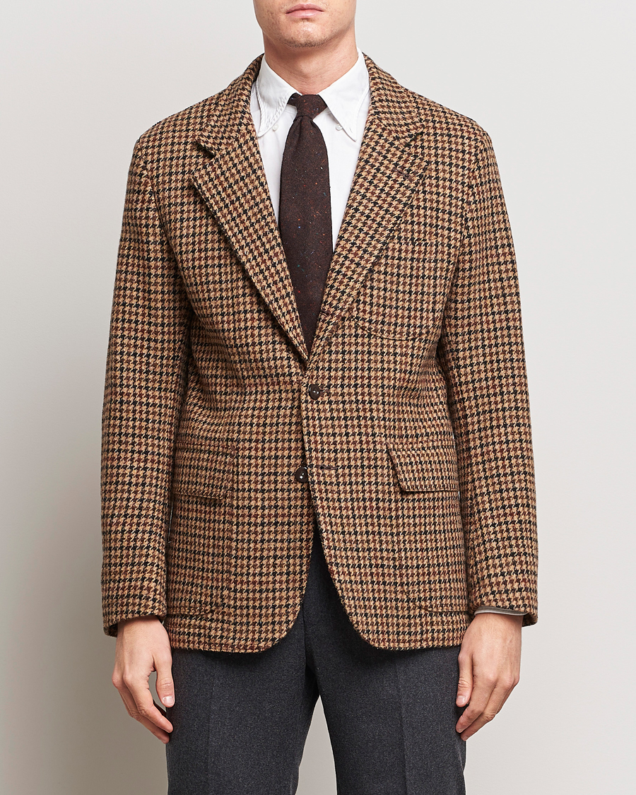 Men | Blazers | Drake's | MKVII Harris Tweed Games Houndstooth Blazer Brown