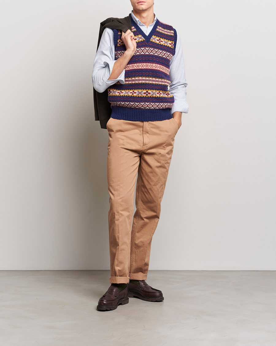 Men | Sweaters & Knitwear | Drake's | Fairisle Print Wool Vest Navy