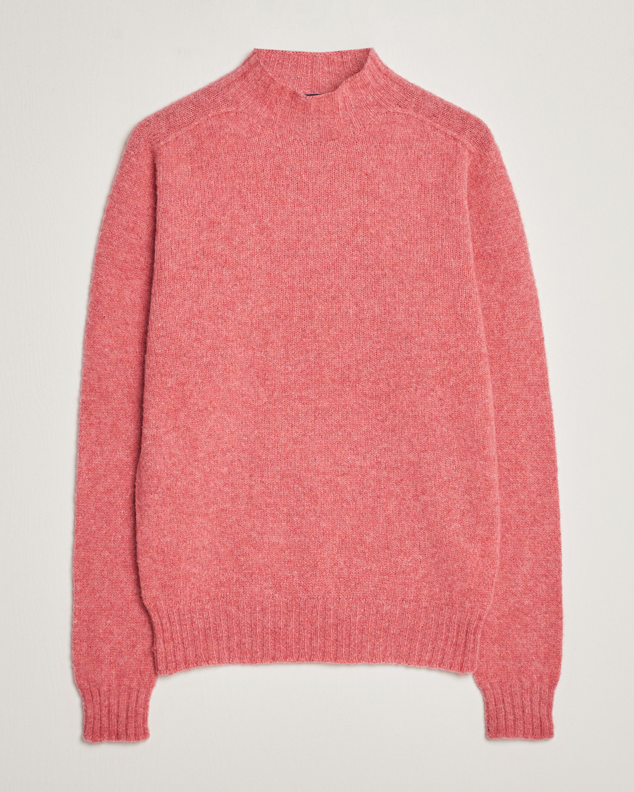 Men | Sweaters & Knitwear | Drake's | Brushed Shetland Mock Neck Jumper Pink