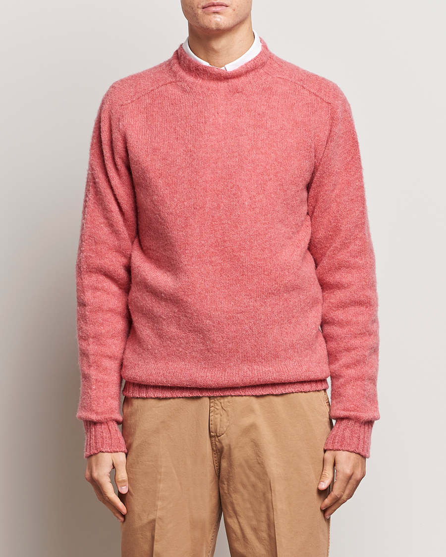 Men | Sweaters & Knitwear | Drake's | Brushed Shetland Mock Neck Jumper Pink