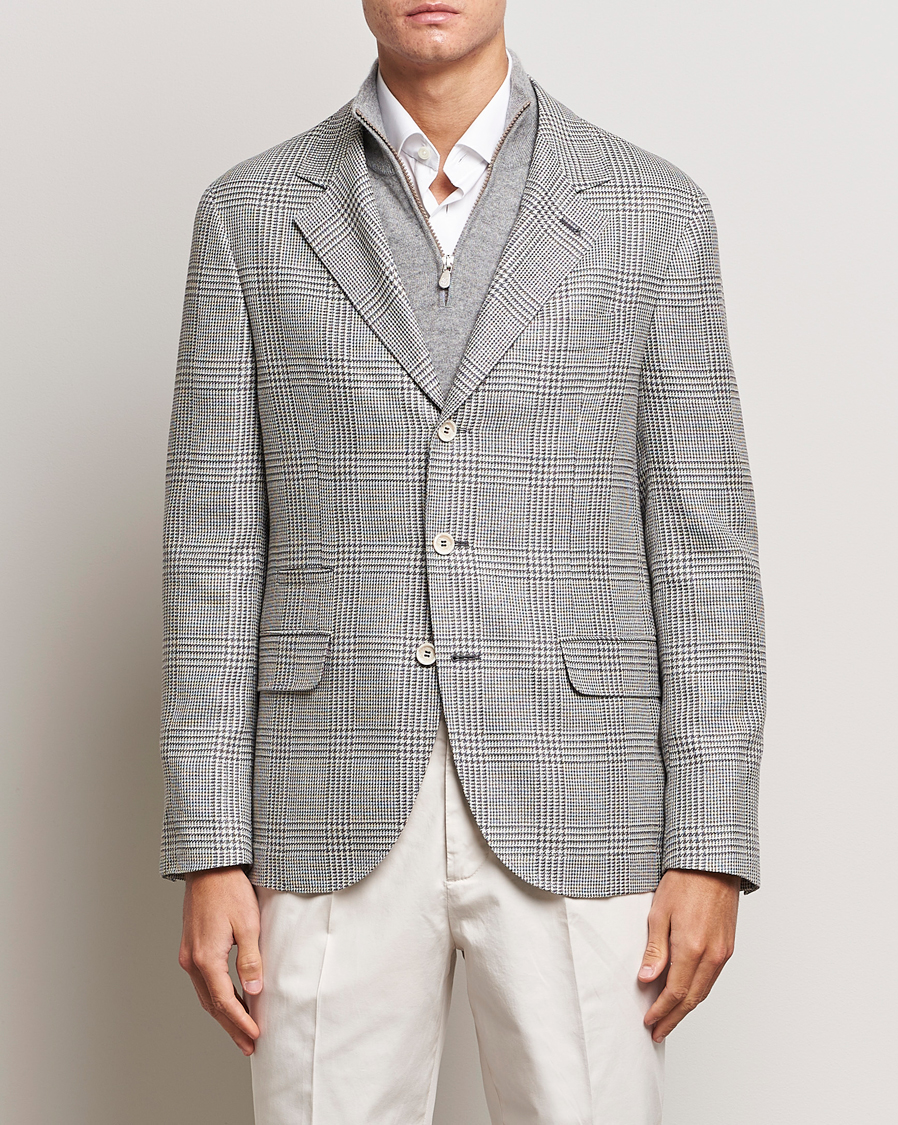 Brunello Cucinelli Prince Of Wales Check Blazer Pearl Grey at