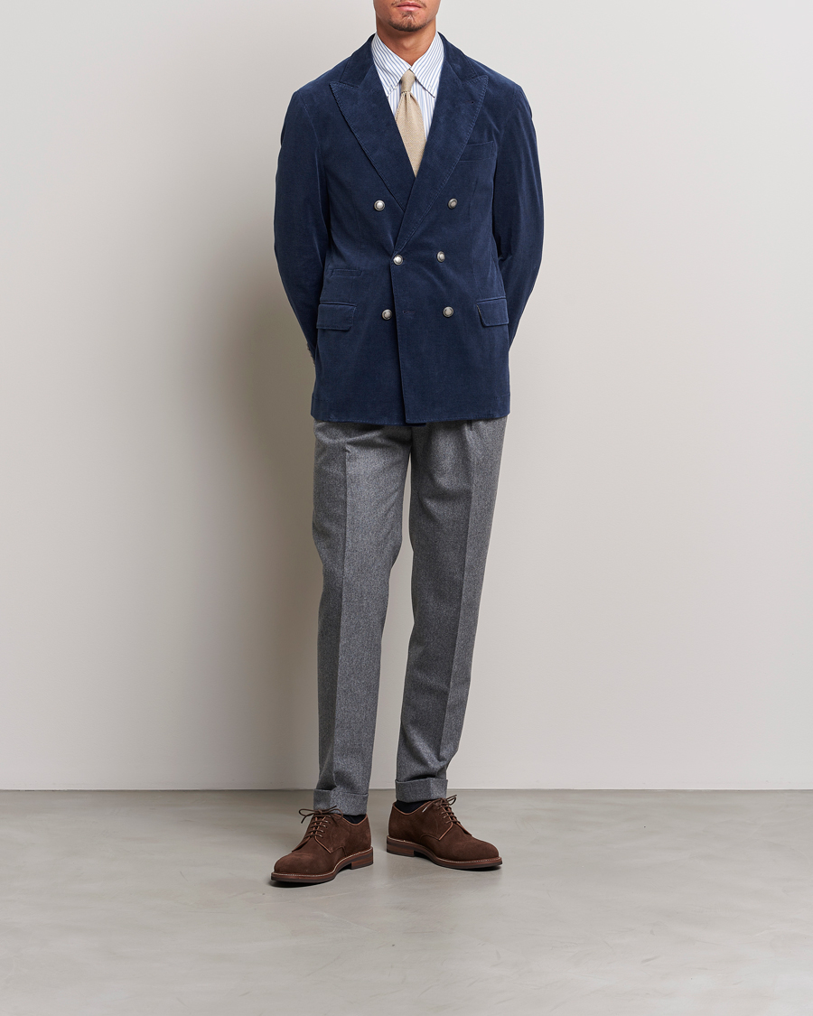 Men | Blazers | Brunello Cucinelli | Double Breasted Corduroy Blazer Royal Blue