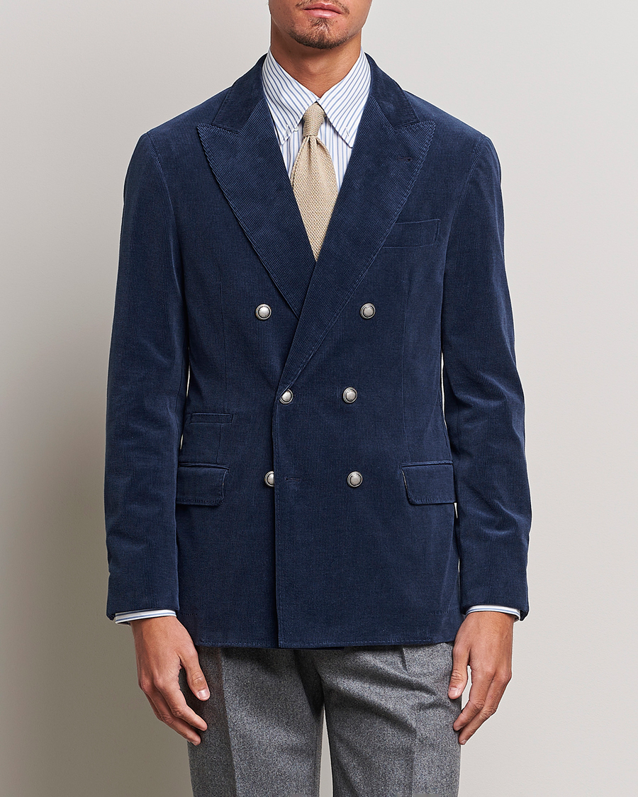 Men | Blazers | Brunello Cucinelli | Double Breasted Corduroy Blazer Royal Blue