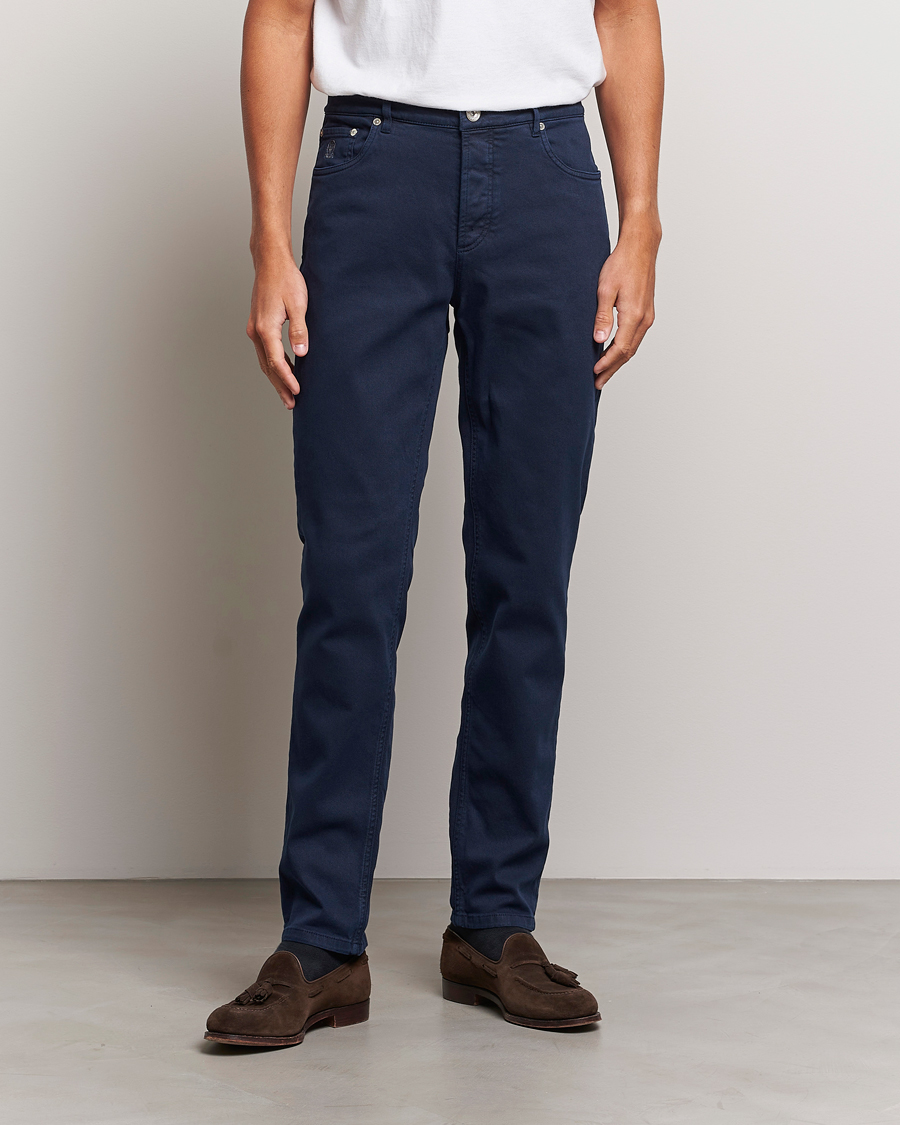 Men | Trousers | Brunello Cucinelli | Slim Fit Bull Denim Pants Navy