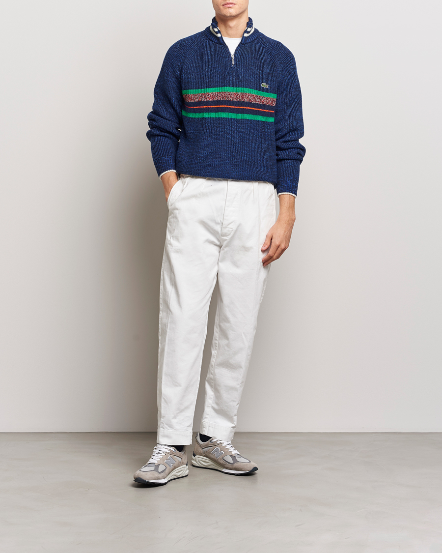 Men | Sweaters & Knitwear | Lacoste | Colorblocked Knitted Half Zip Navy Blue